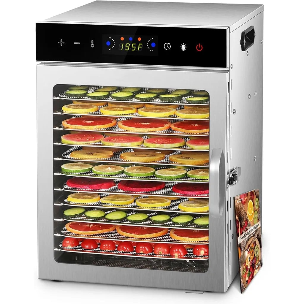 Vaisių ir maisto džiovyklė 800 W, 12 padėklų, nerūdijančio plieno korpusas