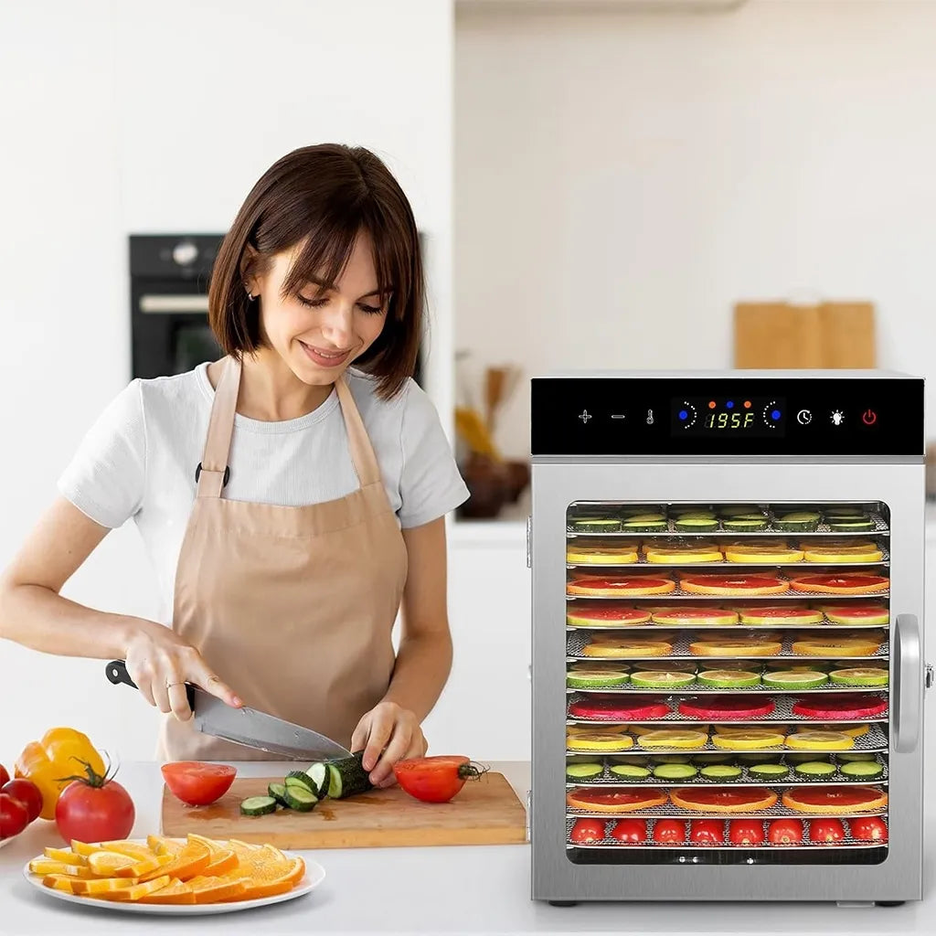 Vaisių ir maisto džiovyklė 800 W, 12 padėklų, nerūdijančio plieno korpusas