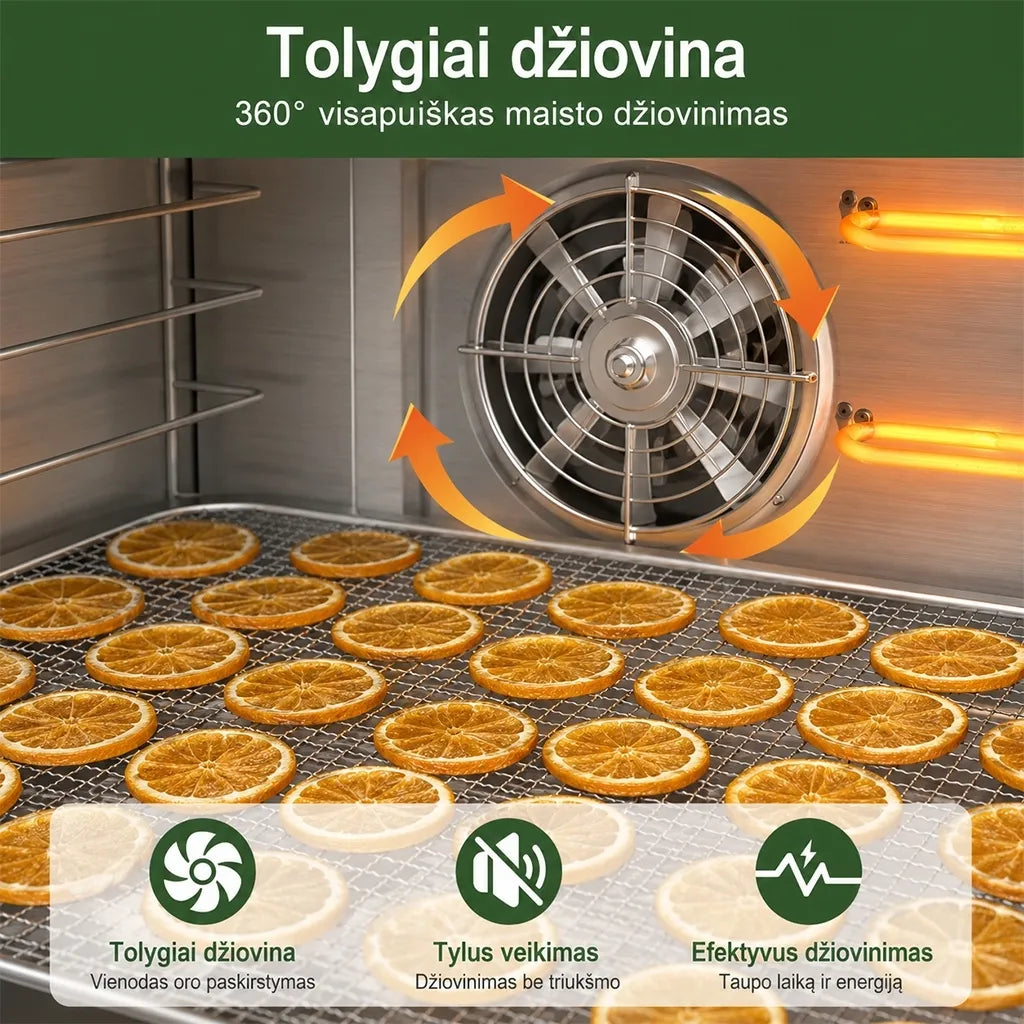 Vaisių ir maisto džiovyklė 800 W, 12 padėklų, nerūdijančio plieno korpusas