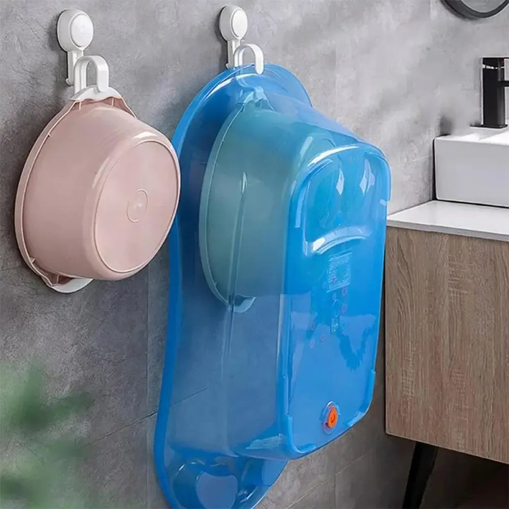 Vakuuminis siurbtukas su pakaba, naudojamas tvirtinimui ir pakabinimui, baltos spalvos, plastikinis ir patvarus.