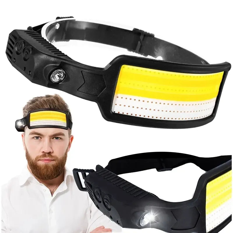 Vandeniui atsparus LED prožektorius su galvos diržu, tinkamas naktiniam matymui ir lauko veikloms.