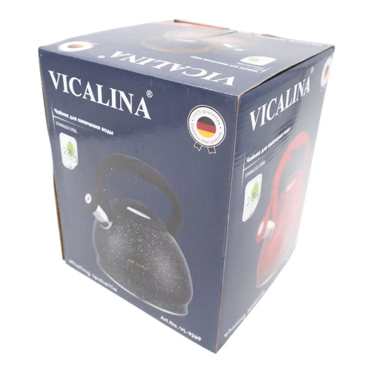 Raudonas VICALINA 2,8 l arbatinukas su švilpuku, marmuro imitacijos dizainas, ketaus arbatinuko modelis su rankena