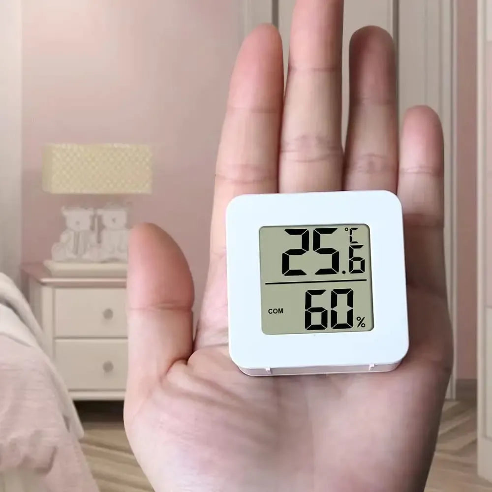 Vidaus termometras ir higrometras TR1668 su matavimo skalėmis, rodo kambario temperatūrą ir drėgmę.