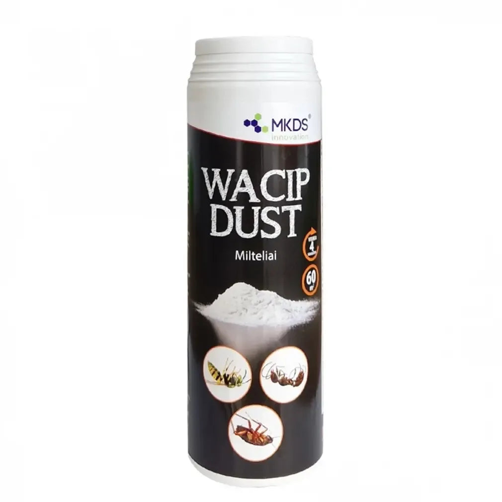 Ropojančių vabzdžių ir vapsvų WACIP DUST milteliai, 500 g, sausos formos vabzdžių kontrolės priemonė.