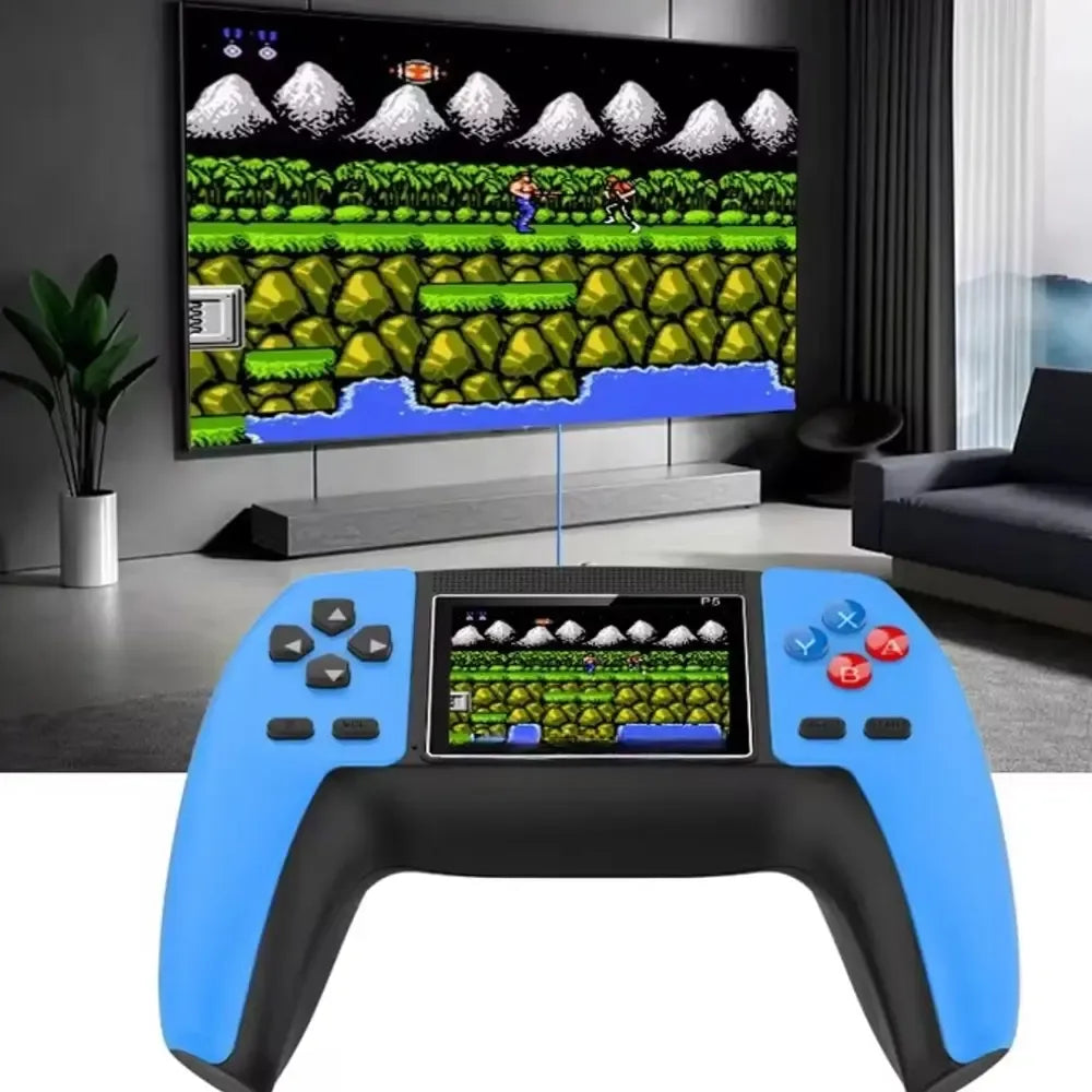 Nešiojama retro žaidimų konsolė P5 Game su 3 colių ekranu ir valdymo mygtukais, skirta klasikinių žaidimų mėgėjams.